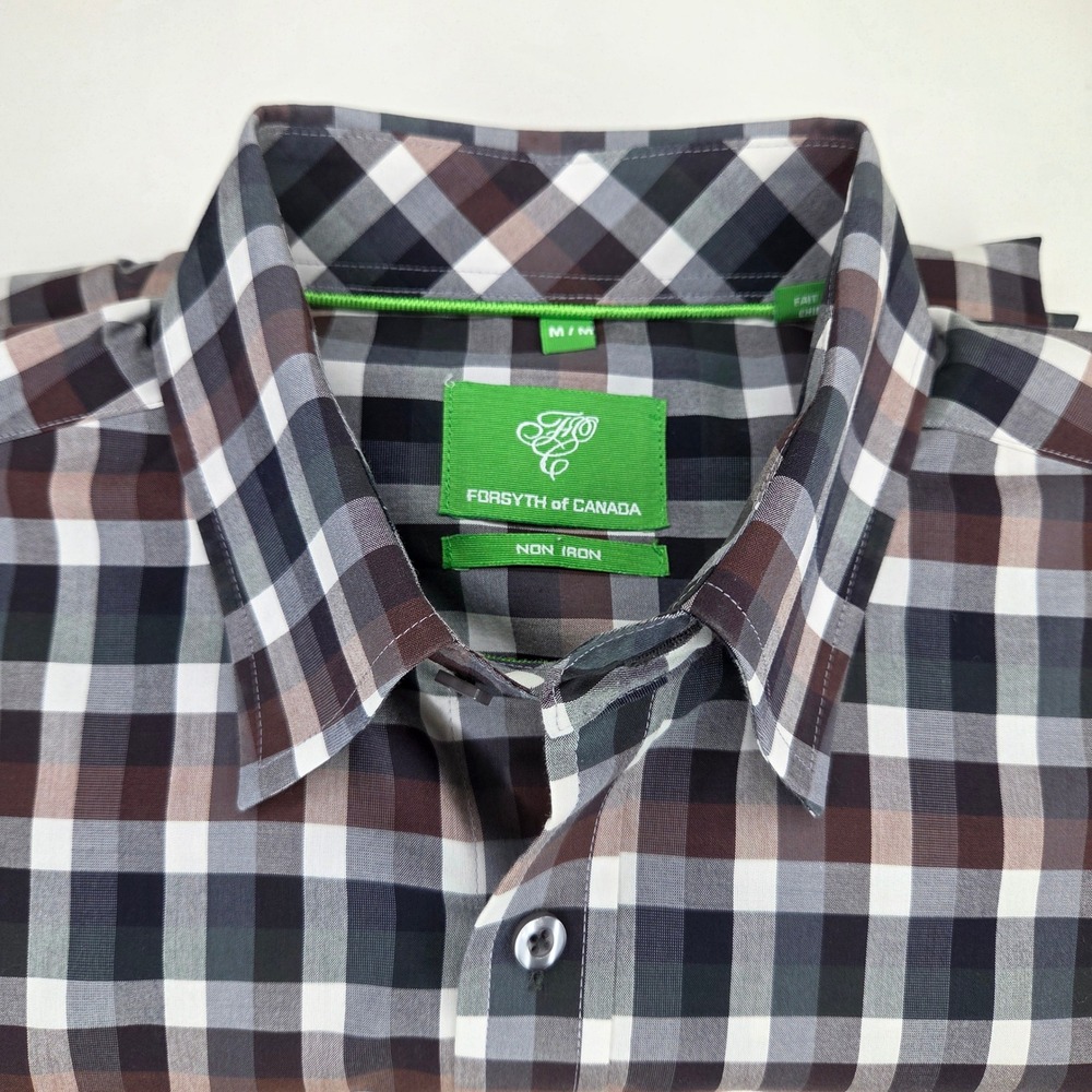 Forsyth of Canada Mens Non Iron Plaid Button Down Shirt Blue Brown White Size M